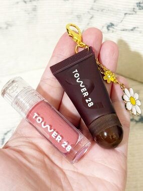 Tower 28 Pink Lip Gloss & Lip Treatment in Sheer Mocha (Added Daisy Bag Charm)